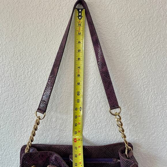 Michael Kors Hamilton Leather Purse Purple Snake Print Gold Chain - Picture 16 of 16